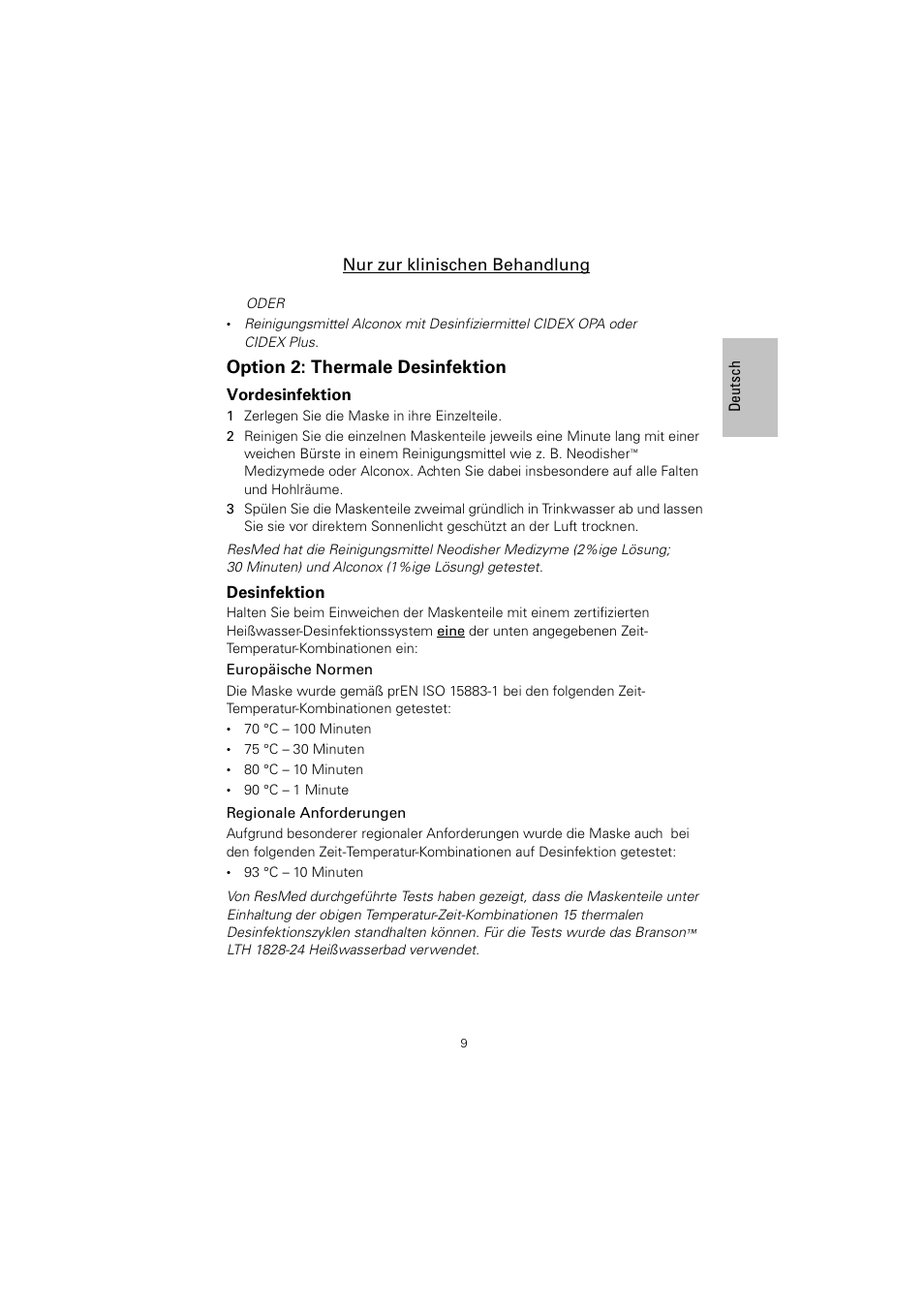 Option 2: thermale desinfektion | ResMed Non-Vented Full Face Mask Mirage Series 2 User Manual | Page 10 / 44