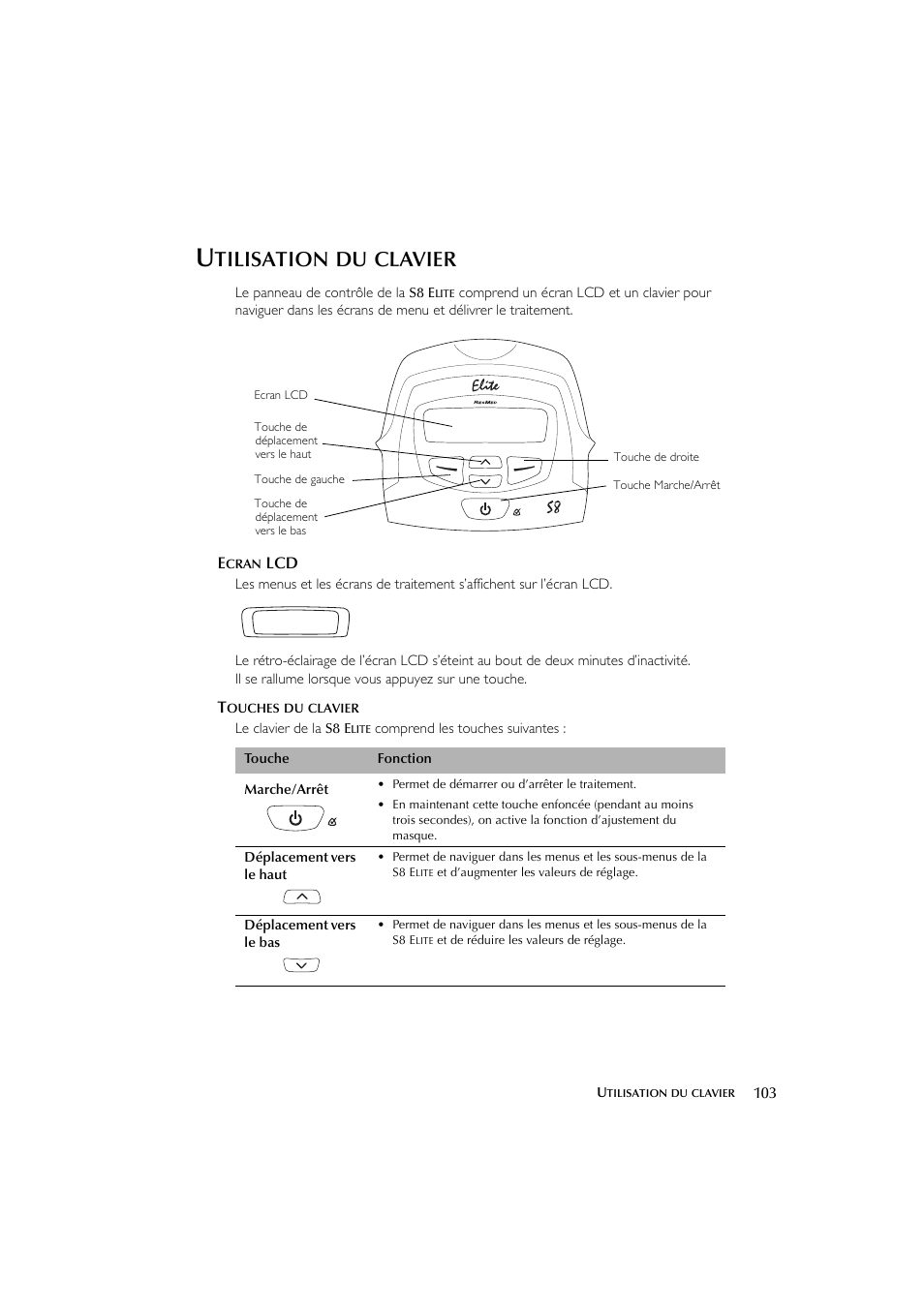 Tilisation, Clavier | ResMed Flow Generator S8 Elite System User Manual | Page 107 / 314