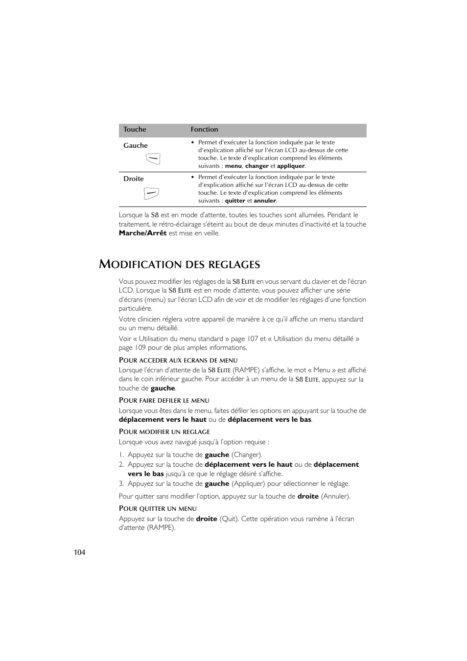Odification, Reglages | ResMed Flow Generator S8 Elite System User Manual | Page 108 / 314