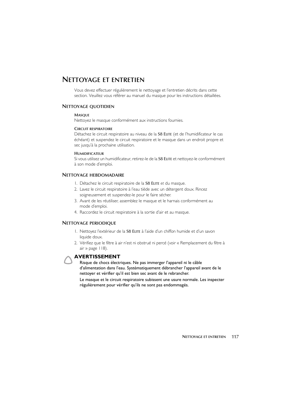 Ettoyage, Entretien | ResMed Flow Generator S8 Elite System User Manual | Page 121 / 314