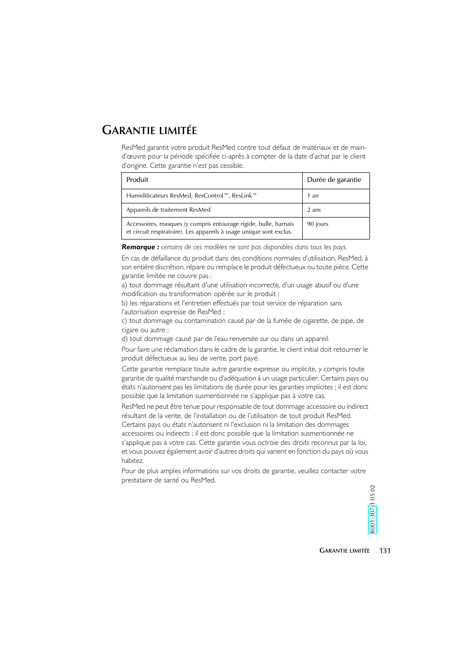 Arantie, Limitée | ResMed Flow Generator S8 Elite System User Manual | Page 135 / 314