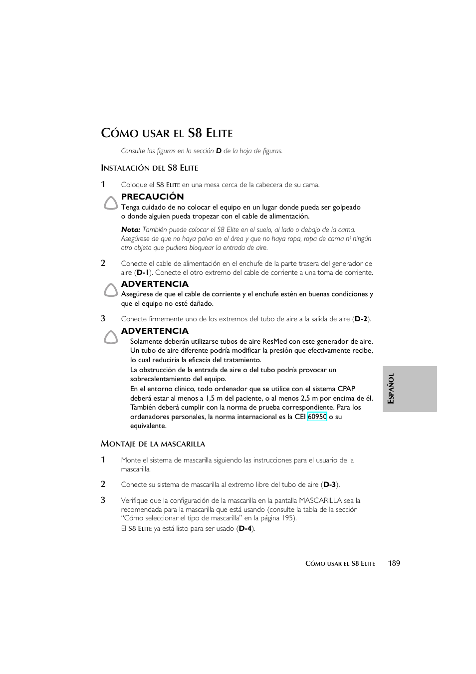 S8 e, Usar, Lite | ResMed Flow Generator S8 Elite System User Manual | Page 193 / 314