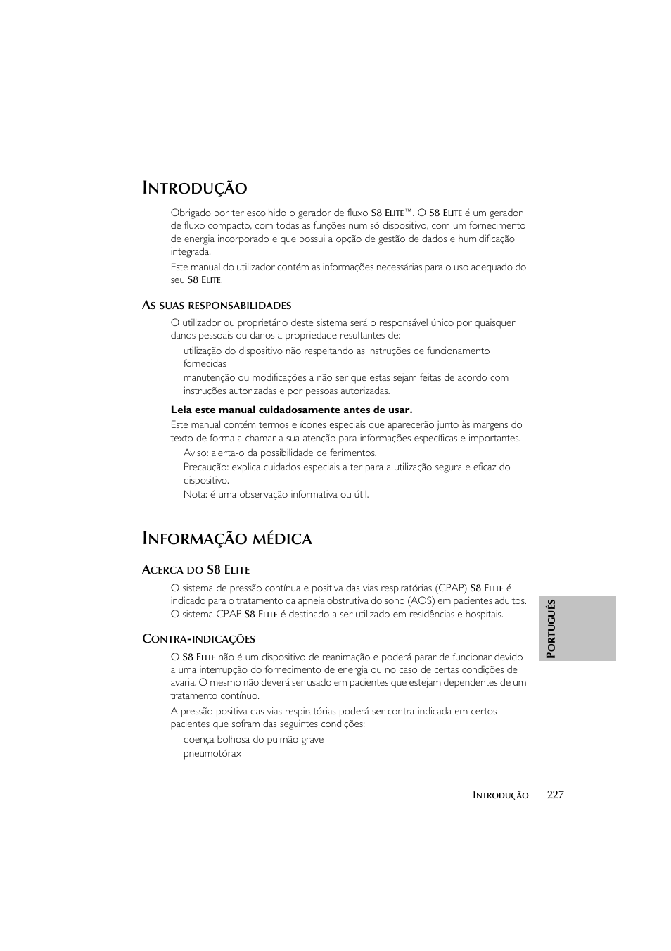 Ntrodução, Nformação, Médica | ResMed Flow Generator S8 Elite System User Manual | Page 231 / 314