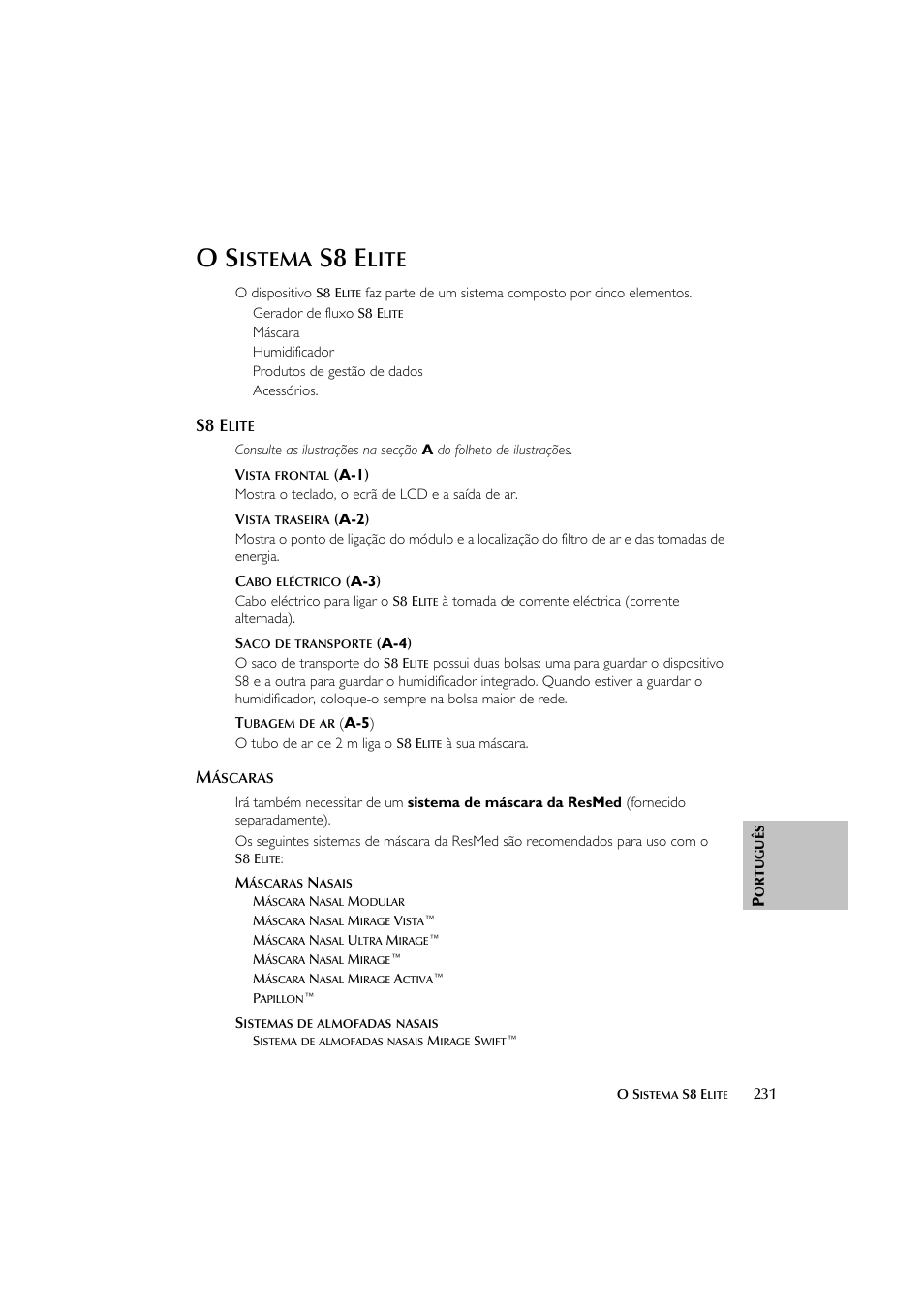 S8 e, Istema, Lite | ResMed Flow Generator S8 Elite System User Manual | Page 235 / 314