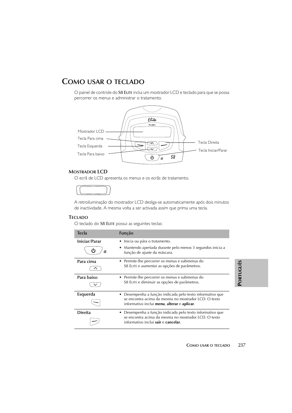 Usar, Teclado | ResMed Flow Generator S8 Elite System User Manual | Page 241 / 314