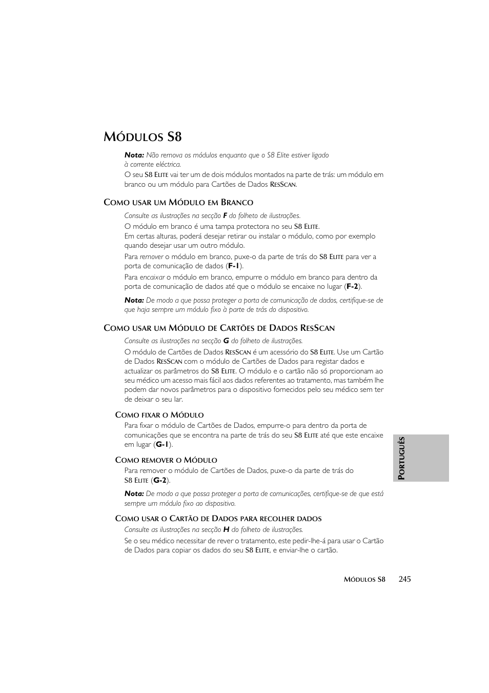 Ódulos | ResMed Flow Generator S8 Elite System User Manual | Page 249 / 314