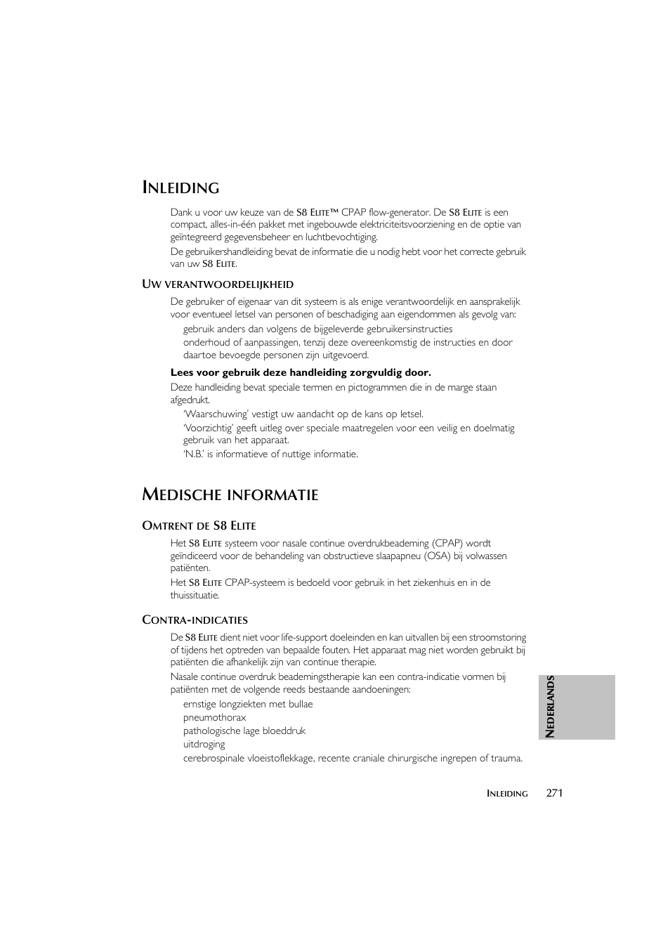 Nleiding, Edische, Informatie | ResMed Flow Generator S8 Elite System User Manual | Page 275 / 314