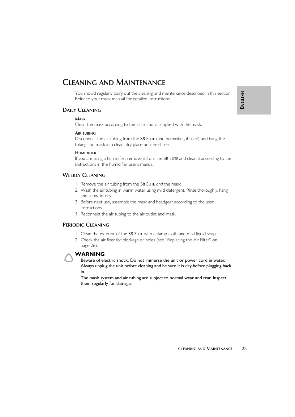 Leaning, Aintenance | ResMed Flow Generator S8 Elite System User Manual | Page 29 / 314