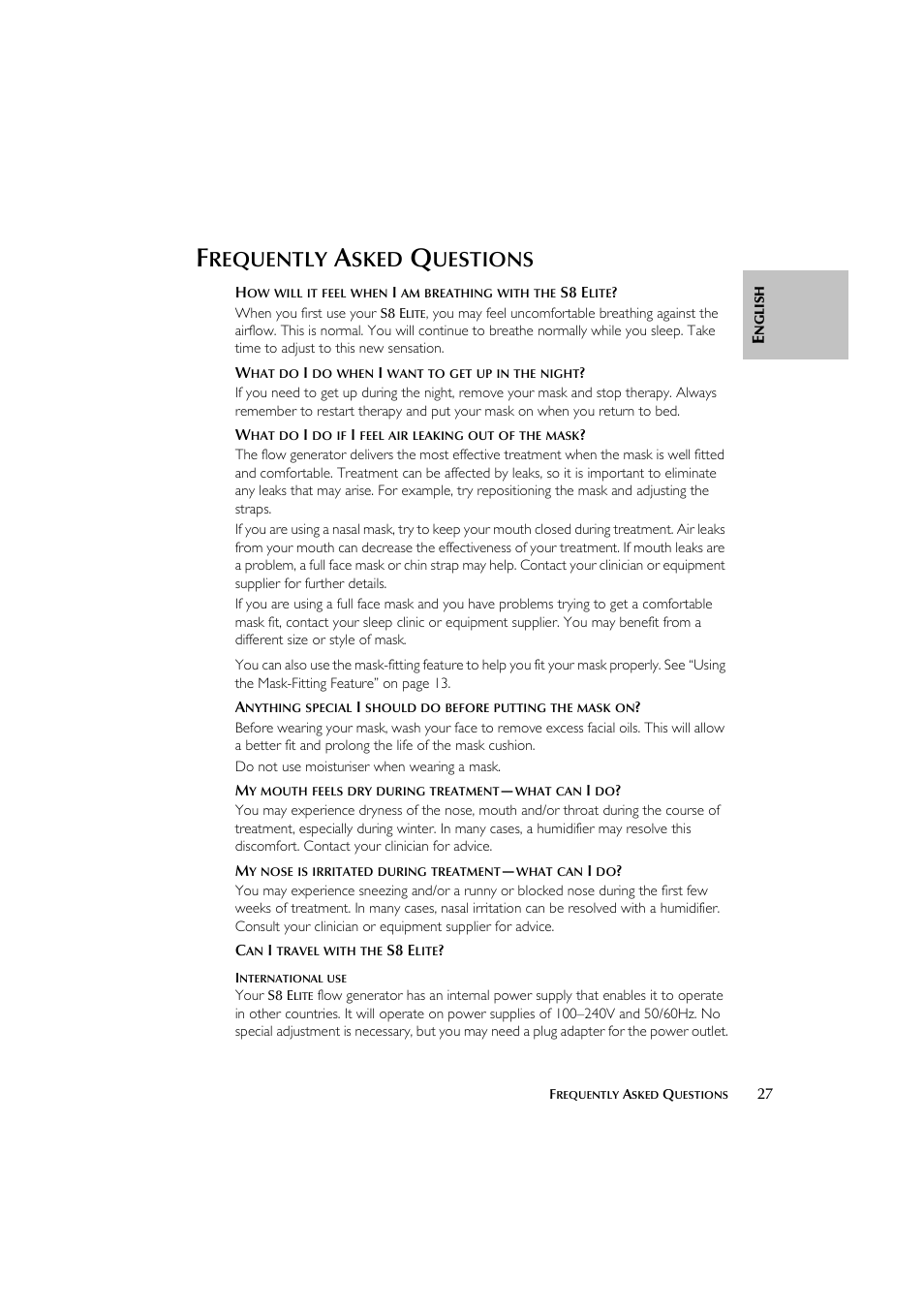 Requently, Sked, Uestions | ResMed Flow Generator S8 Elite System User Manual | Page 31 / 314
