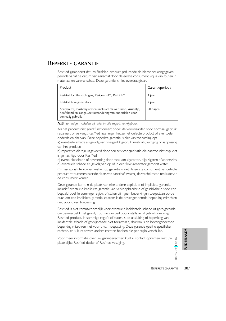 Eperkte, Garantie | ResMed Flow Generator S8 Elite System User Manual | Page 311 / 314