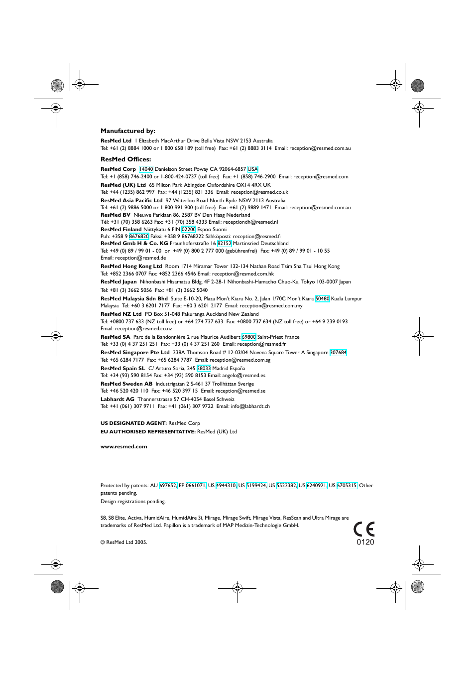 ResMed Flow Generator S8 Elite System User Manual | Page 4 / 314