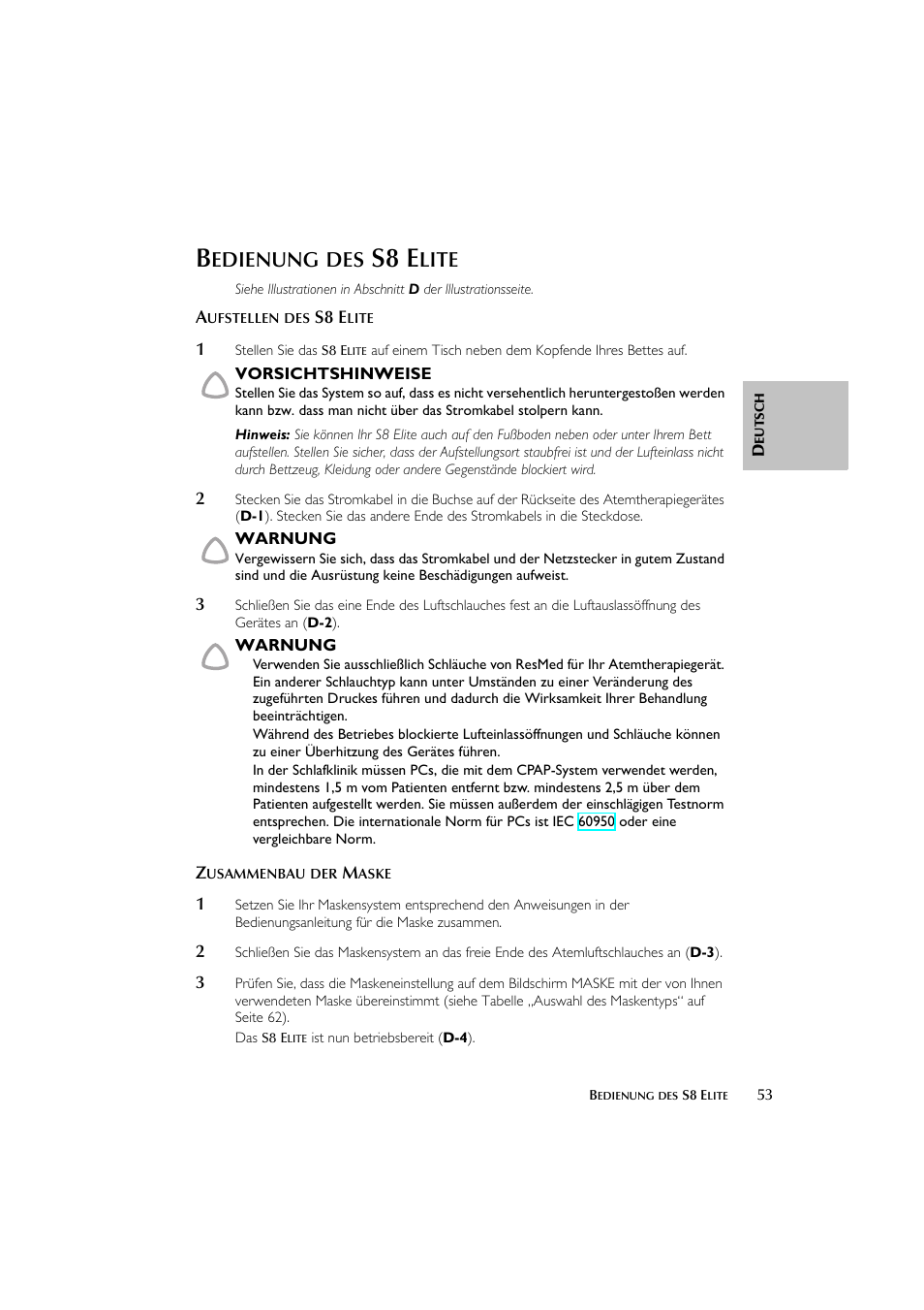 S8 e, Edienung, Lite | ResMed Flow Generator S8 Elite System User Manual | Page 57 / 314