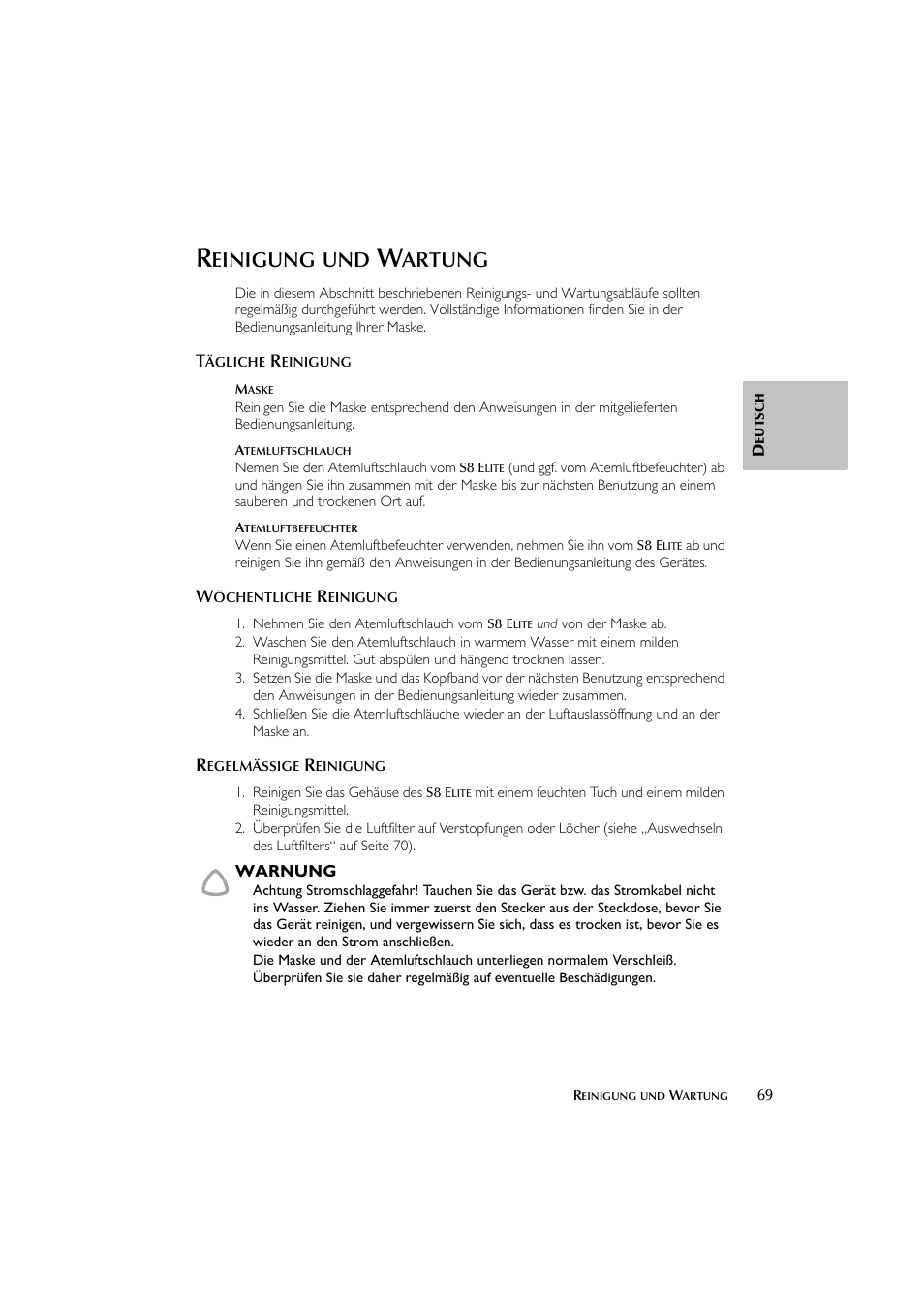 Einigung, Artung | ResMed Flow Generator S8 Elite System User Manual | Page 73 / 314
