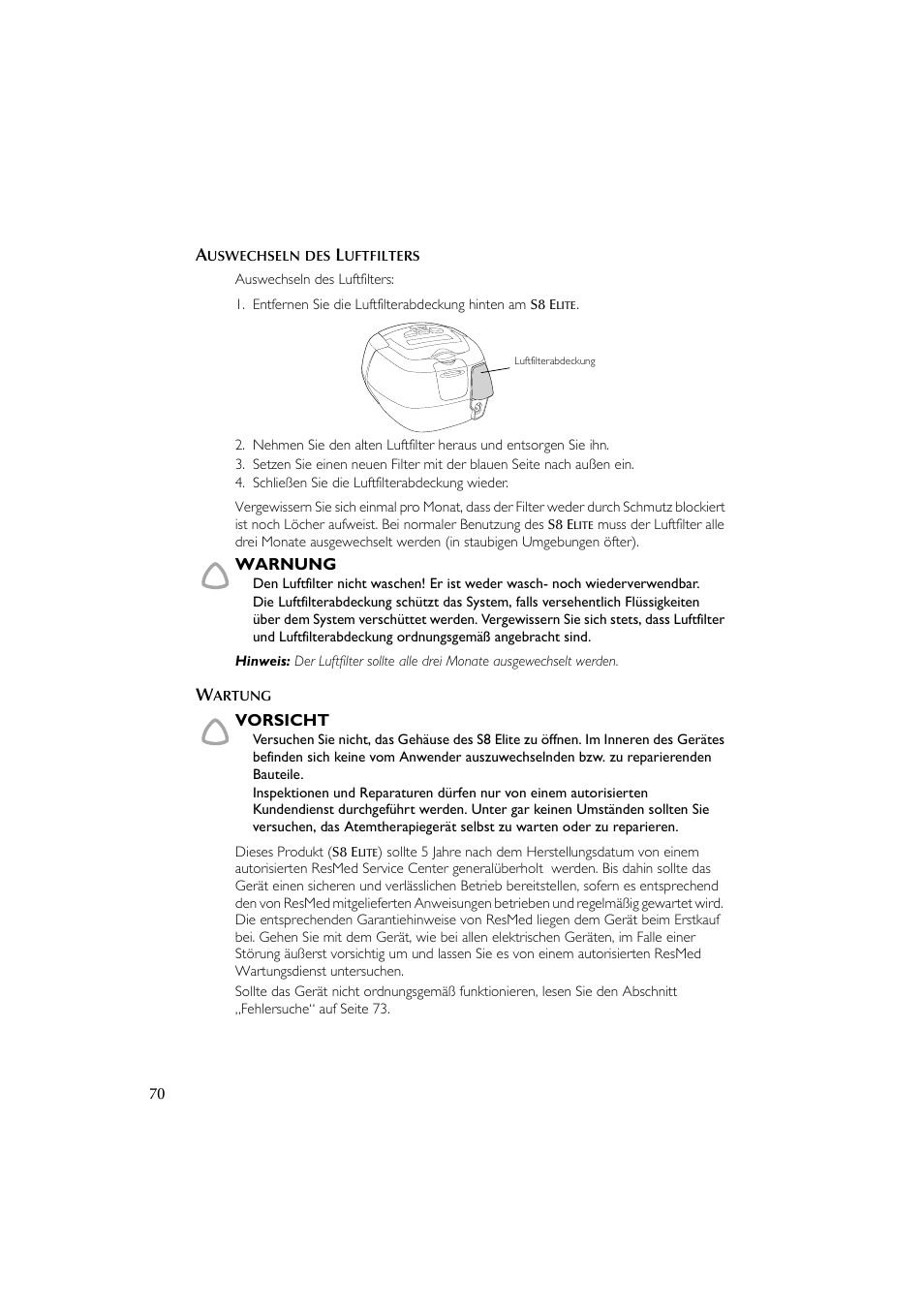 ResMed Flow Generator S8 Elite System User Manual | Page 74 / 314