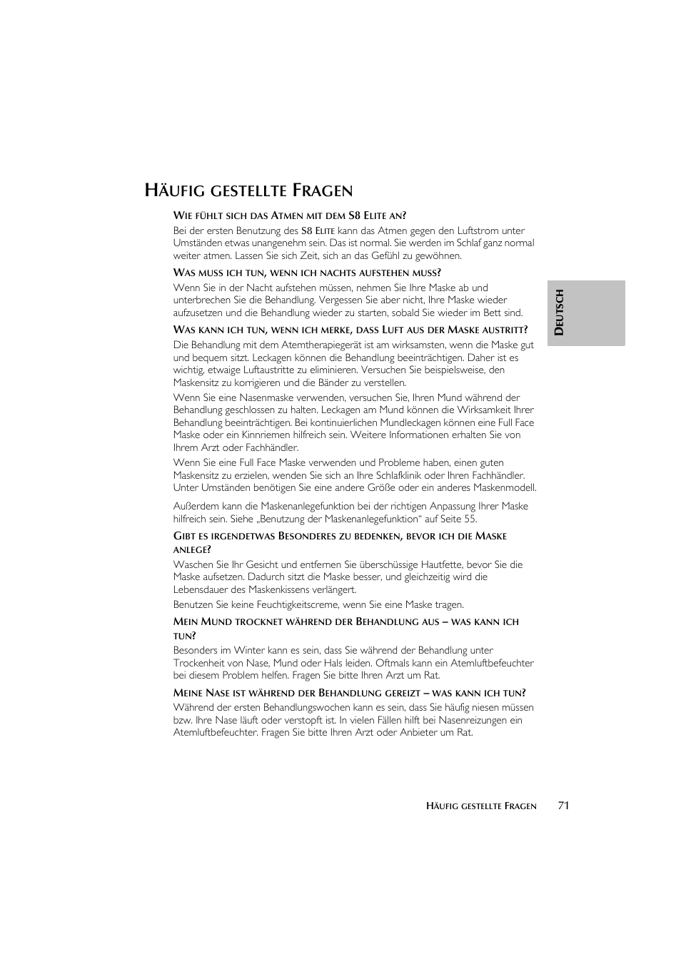 Äufig, Gestellte, Ragen | ResMed Flow Generator S8 Elite System User Manual | Page 75 / 314