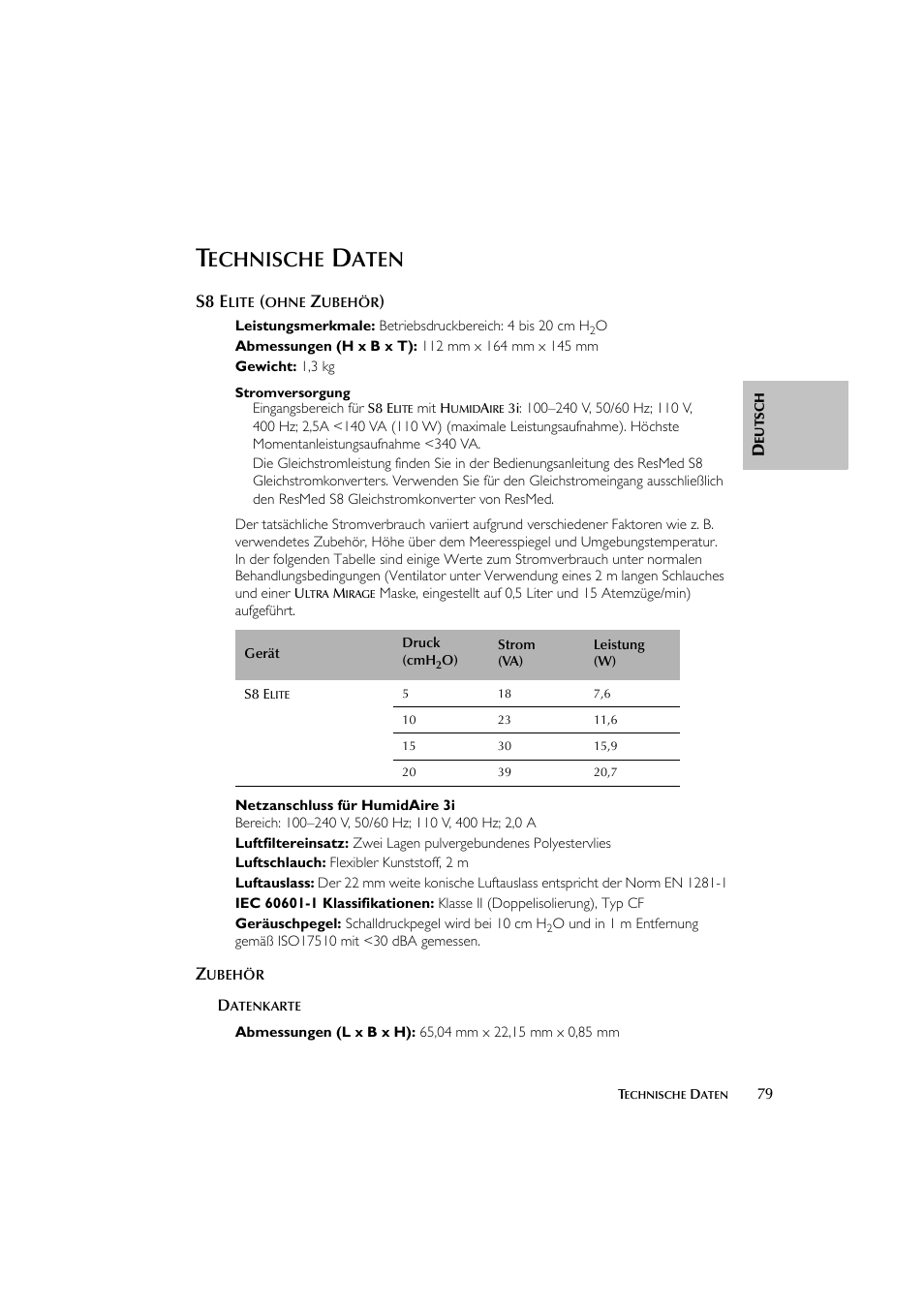 Echnische, Aten, S8 e | ResMed Flow Generator S8 Elite System User Manual | Page 83 / 314