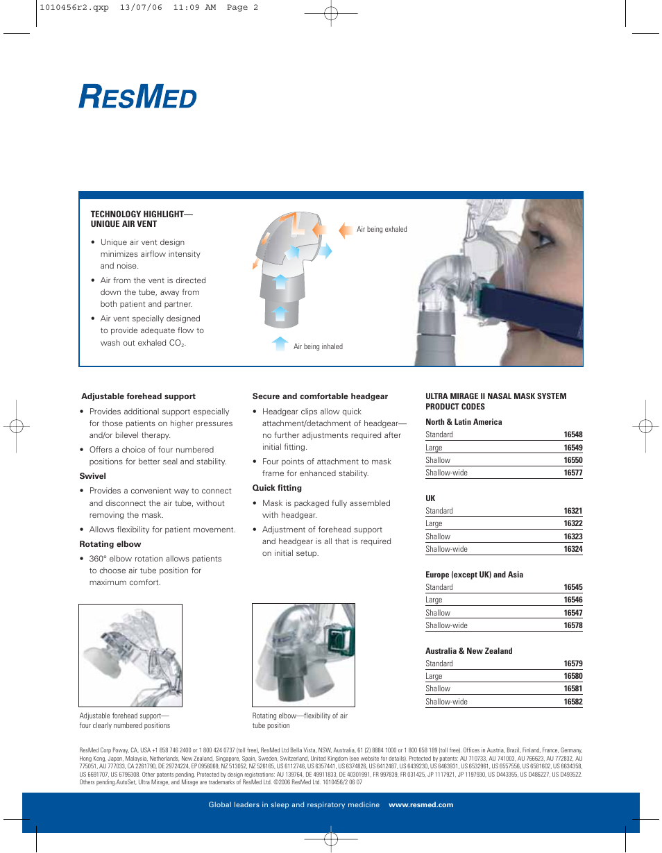 ResMed Nasal Mask Ultra Mirage II User Manual | Page 2 / 2