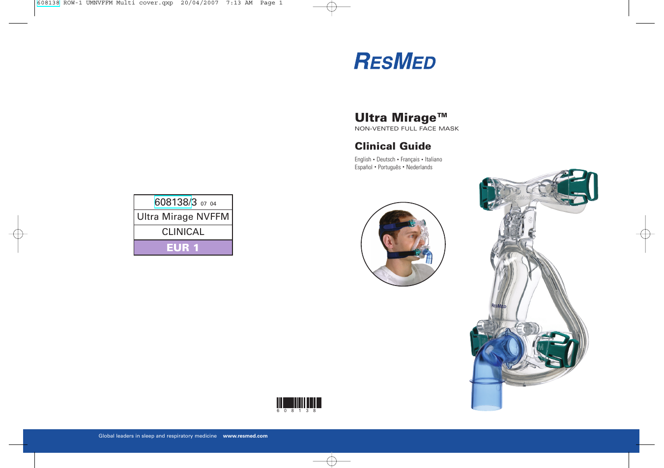 ResMed Non-Vented Full Face Mask Ultra Mirage User Manual | 74 pages