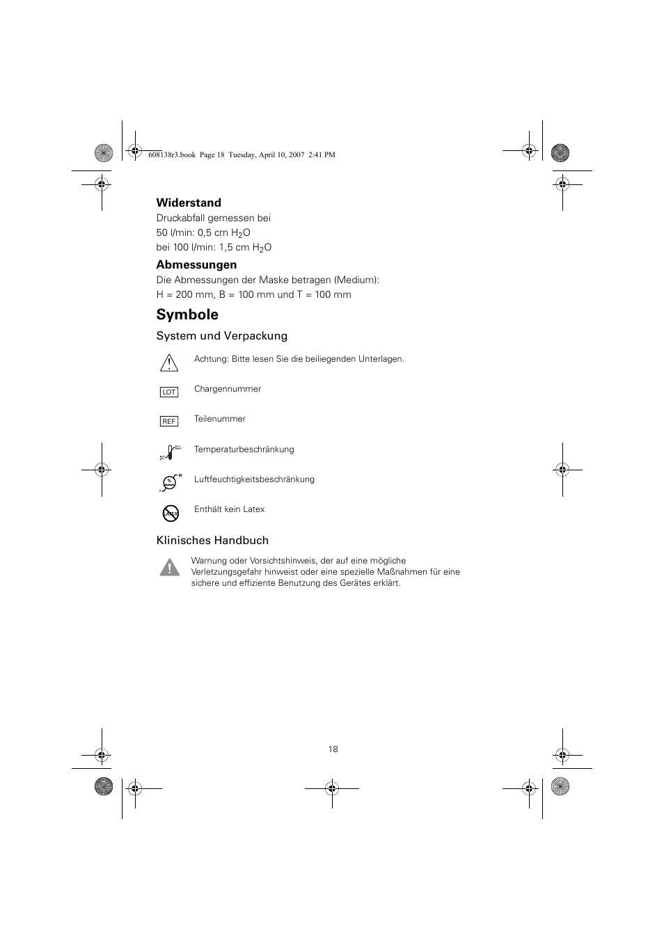 Symbole | ResMed Non-Vented Full Face Mask Ultra Mirage User Manual | Page 22 / 74