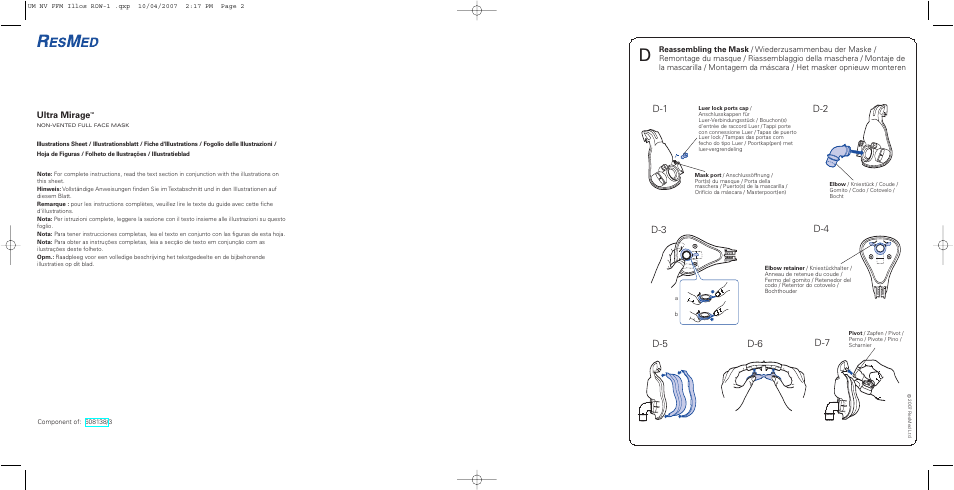 D-1 d-6 d-3, D-5 d-2 d-4, Ultra mirage | ResMed Non-Vented Full Face Mask Ultra Mirage User Manual | Page 4 / 74