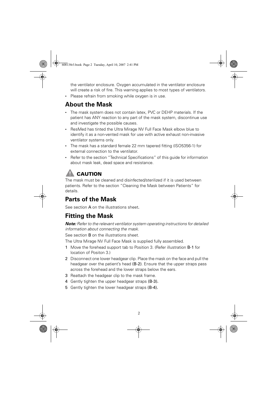 About the mask, Parts of the mask, Fitting the mask | ResMed Non-Vented Full Face Mask Ultra Mirage User Manual | Page 6 / 74