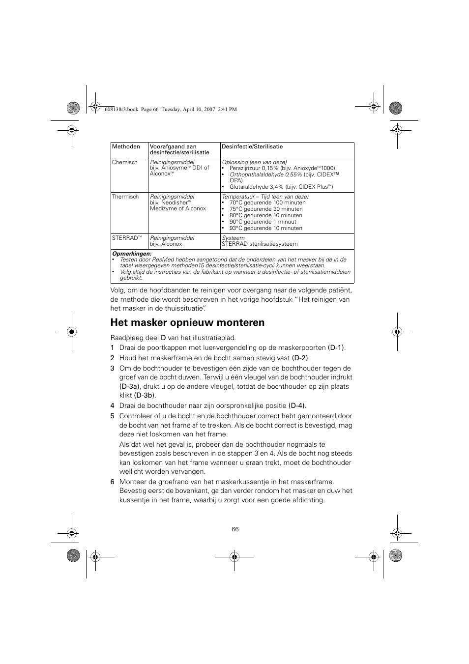 Het masker opnieuw monteren | ResMed Non-Vented Full Face Mask Ultra Mirage User Manual | Page 70 / 74