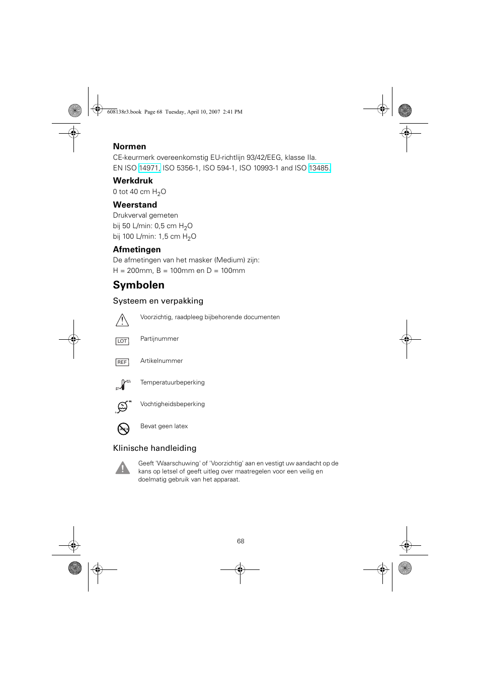 Symbolen | ResMed Non-Vented Full Face Mask Ultra Mirage User Manual | Page 72 / 74