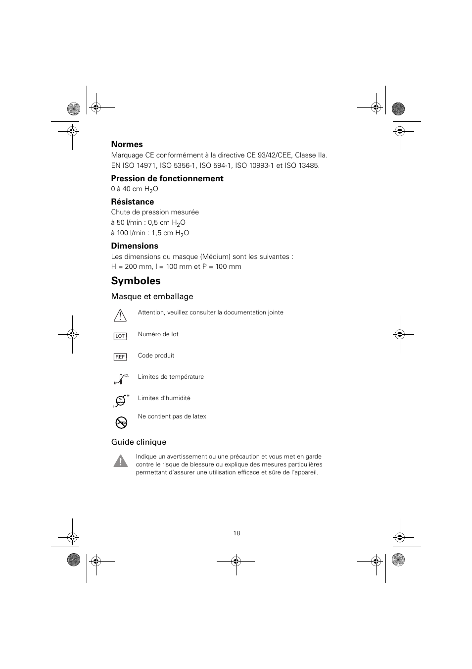 Symboles | ResMed ULTRAMIRAGE 608140/20611 User Manual | Page 22 / 44