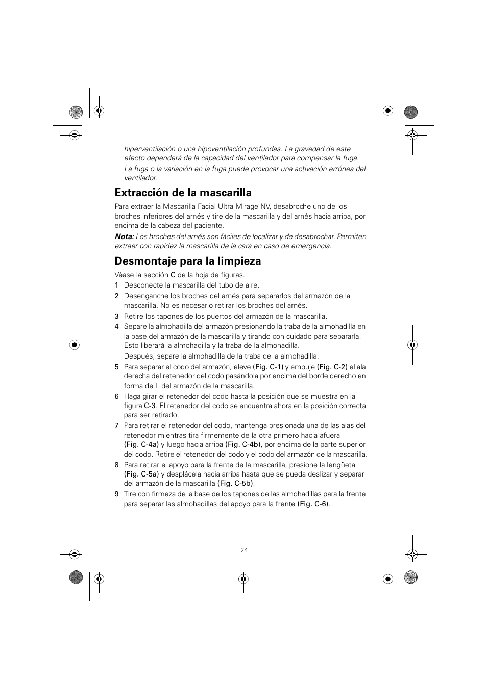 Extracción de la mascarilla, Desmontaje para la limpieza | ResMed ULTRAMIRAGE 608140/20611 User Manual | Page 28 / 44