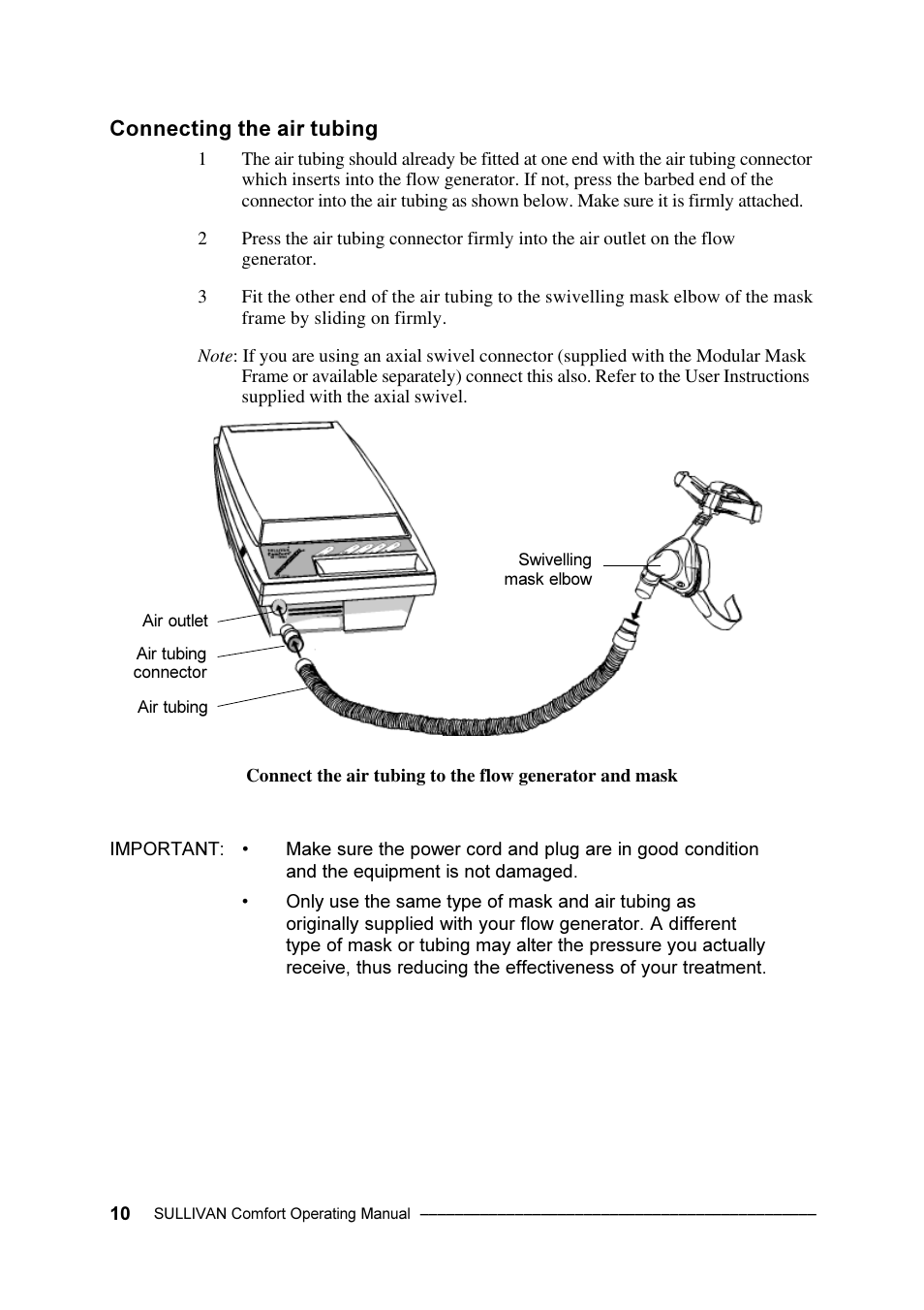 Connecting the air tubing | ResMed Sullivan Comfort User Manual | Page 10 / 26