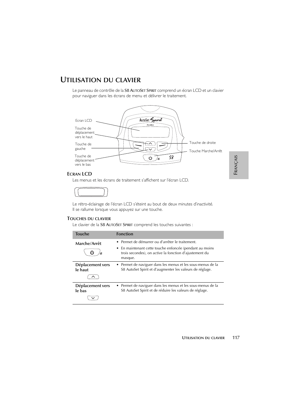 Tilisation, Clavier | ResMed escape s8 User Manual | Page 121 / 358