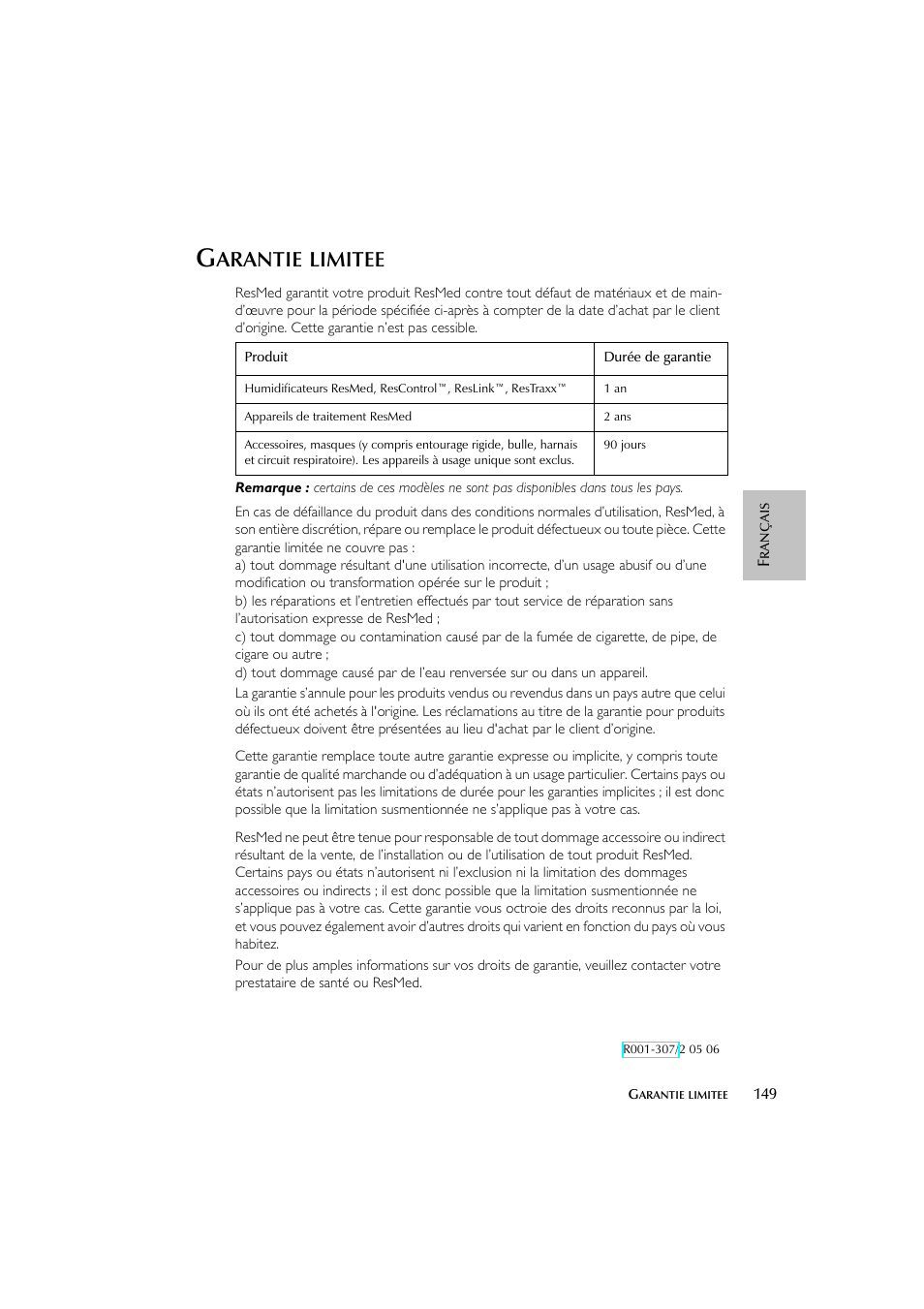 Arantie, Limitee | ResMed escape s8 User Manual | Page 153 / 358