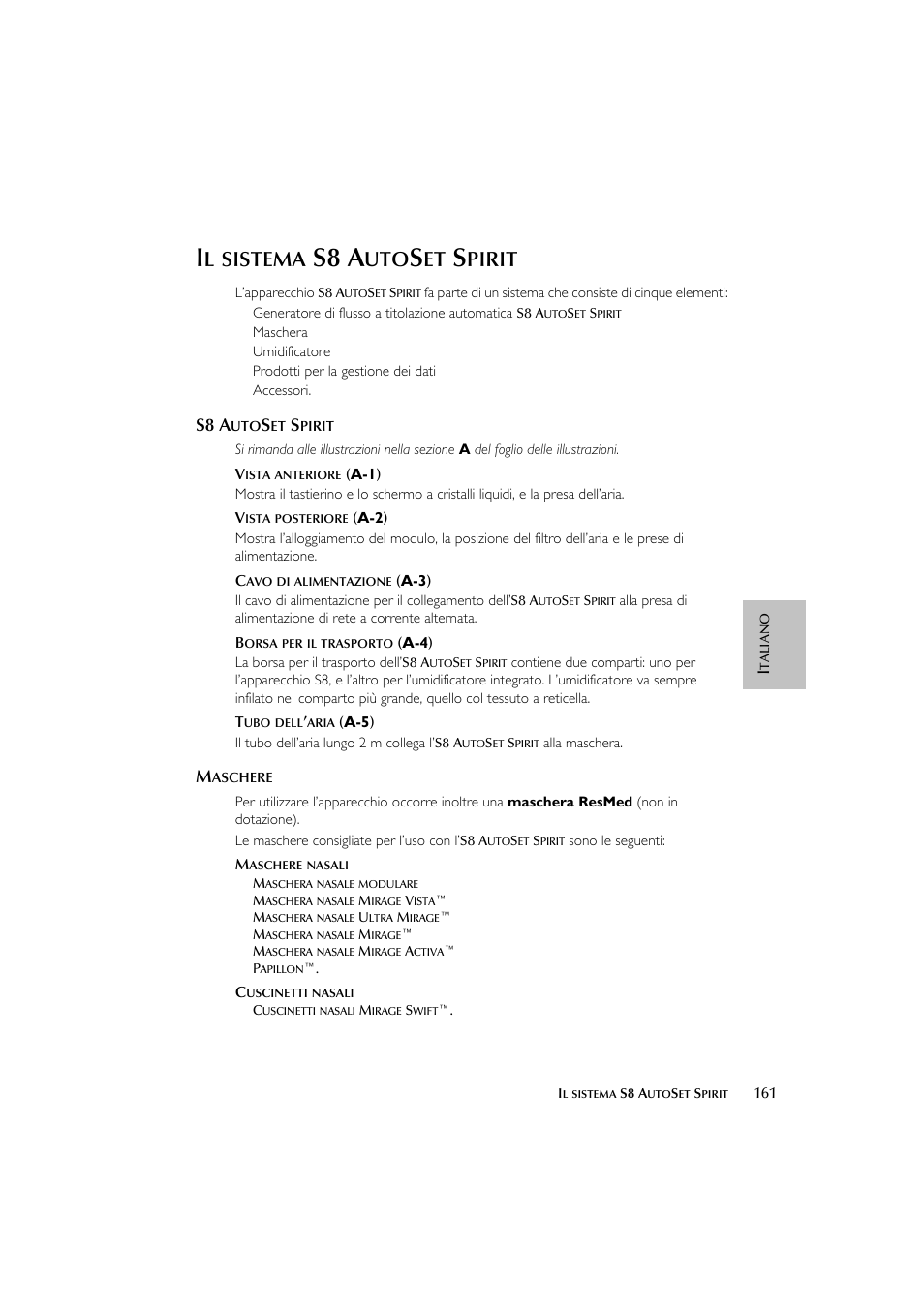 S8 a, Sistema, Pirit | ResMed escape s8 User Manual | Page 165 / 358