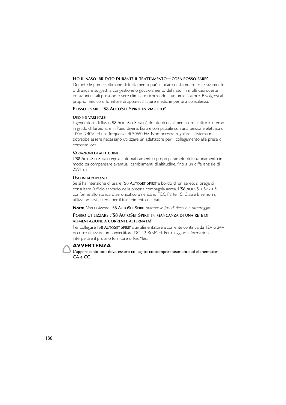 Avvertenza | ResMed escape s8 User Manual | Page 190 / 358