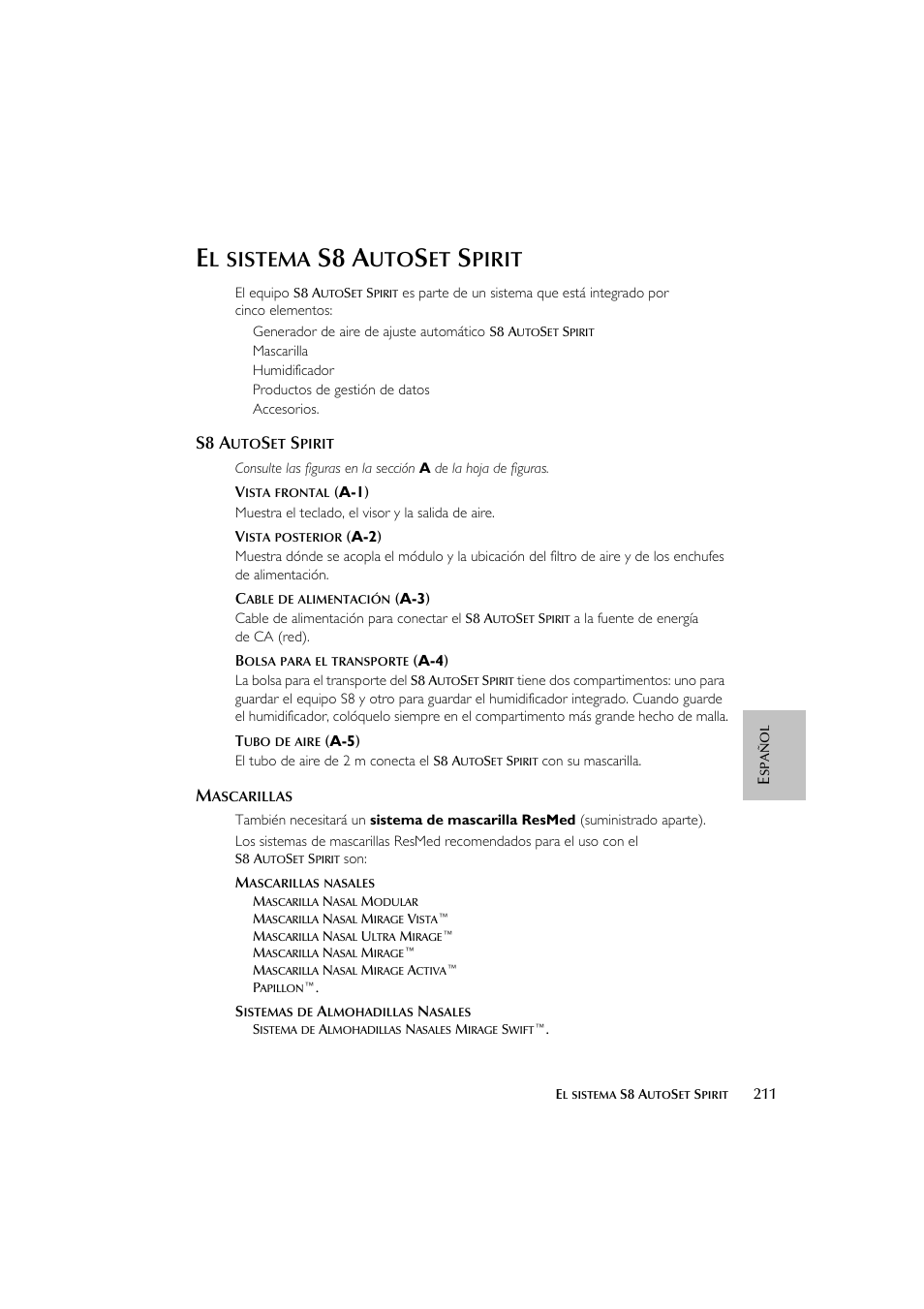 S8 a, Sistema, Pirit | ResMed escape s8 User Manual | Page 215 / 358