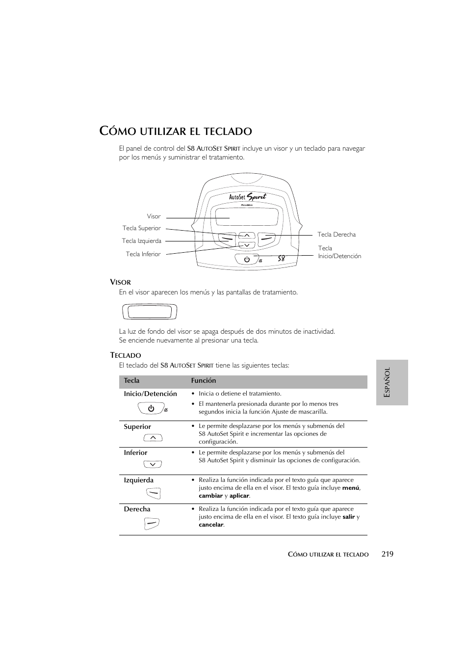 Utilizar, Teclado | ResMed escape s8 User Manual | Page 223 / 358