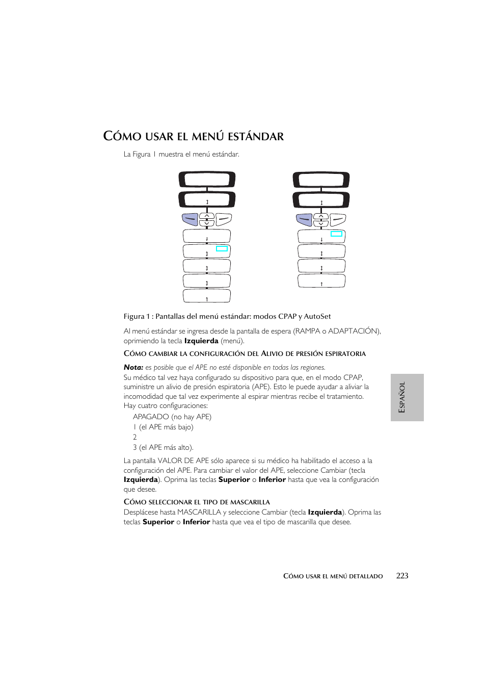 Usar, Estándar | ResMed escape s8 User Manual | Page 227 / 358