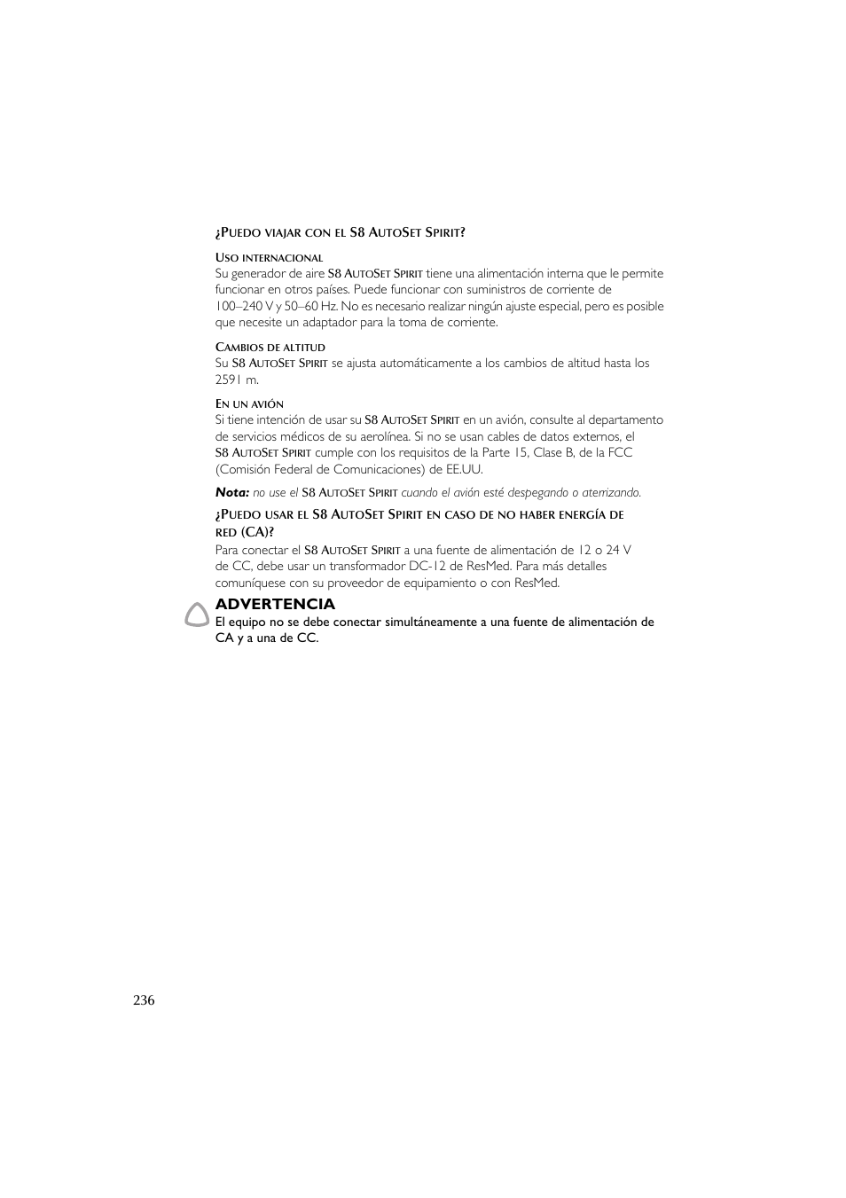 Advertencia | ResMed escape s8 User Manual | Page 240 / 358