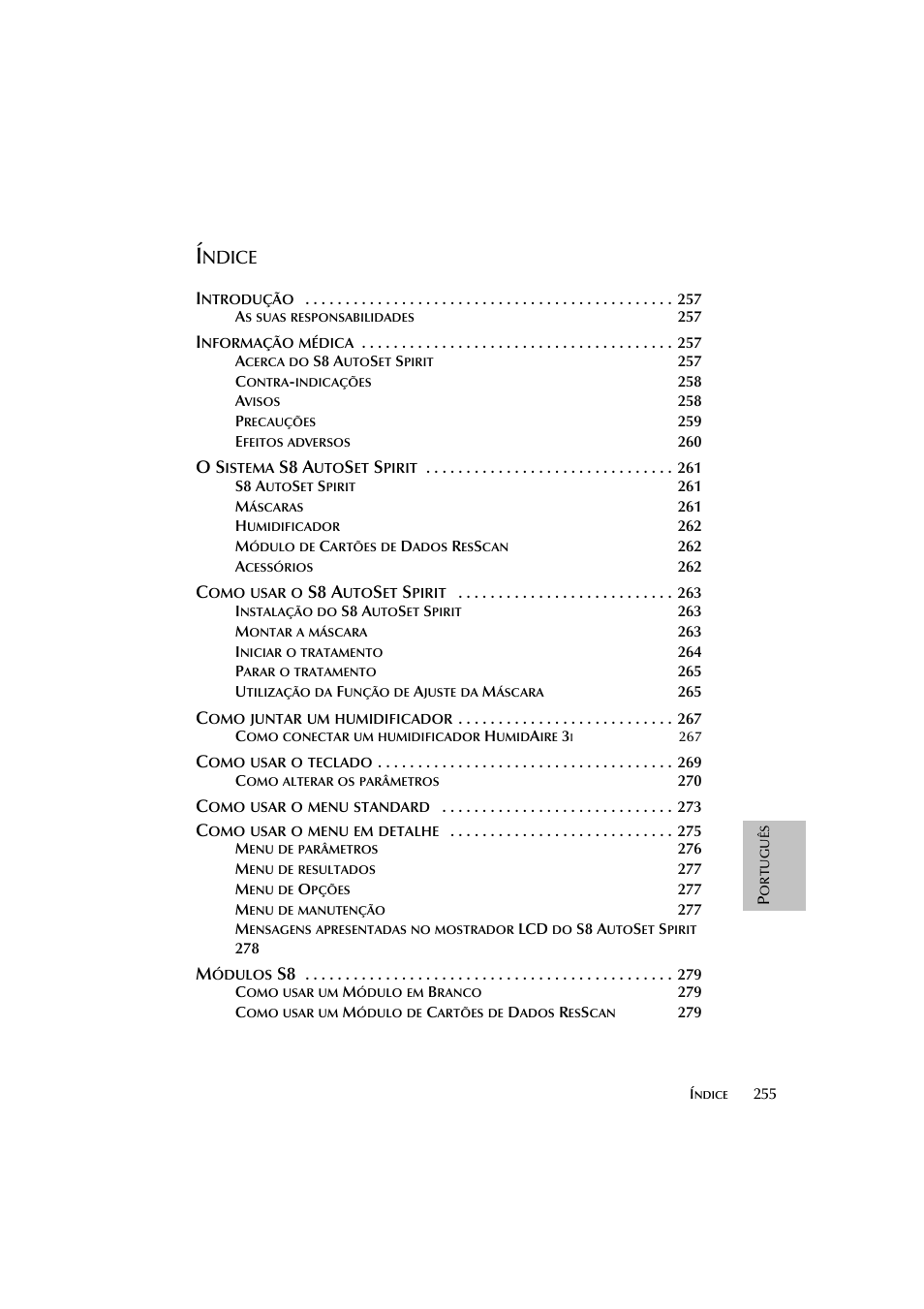 Ndice, S8 a | ResMed escape s8 User Manual | Page 259 / 358