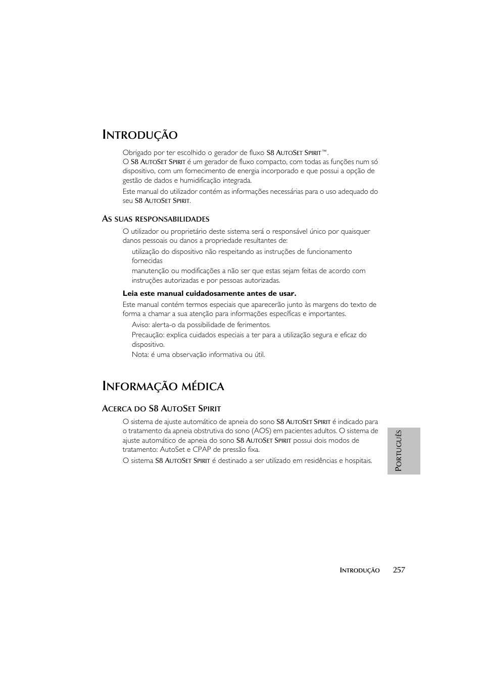 Ntrodução, Nformação, Médica | S8 a | ResMed escape s8 User Manual | Page 261 / 358