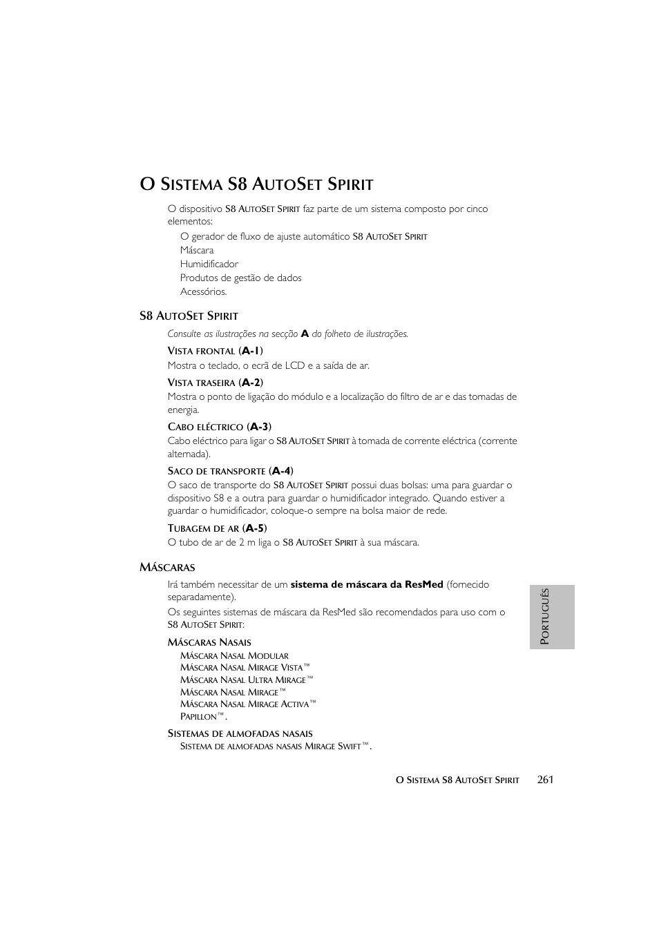 S8 a, Istema, Pirit | ResMed escape s8 User Manual | Page 265 / 358