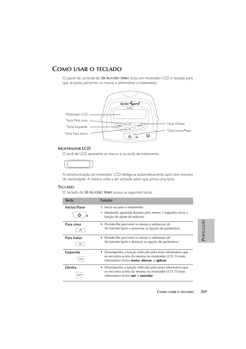 Usar, Teclado | ResMed escape s8 User Manual | Page 273 / 358