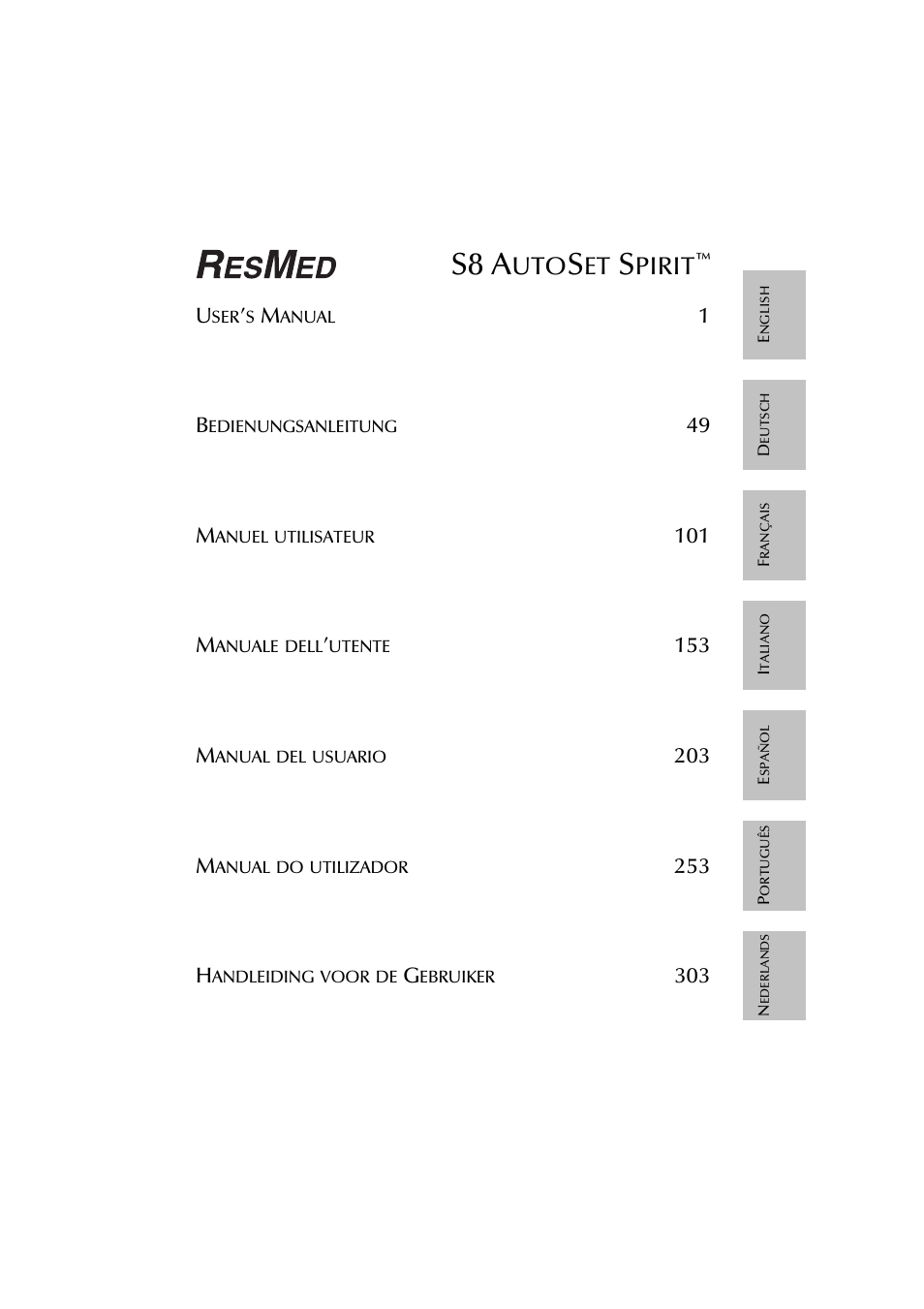 S8 a, Pirit | ResMed escape s8 User Manual | Page 3 / 358