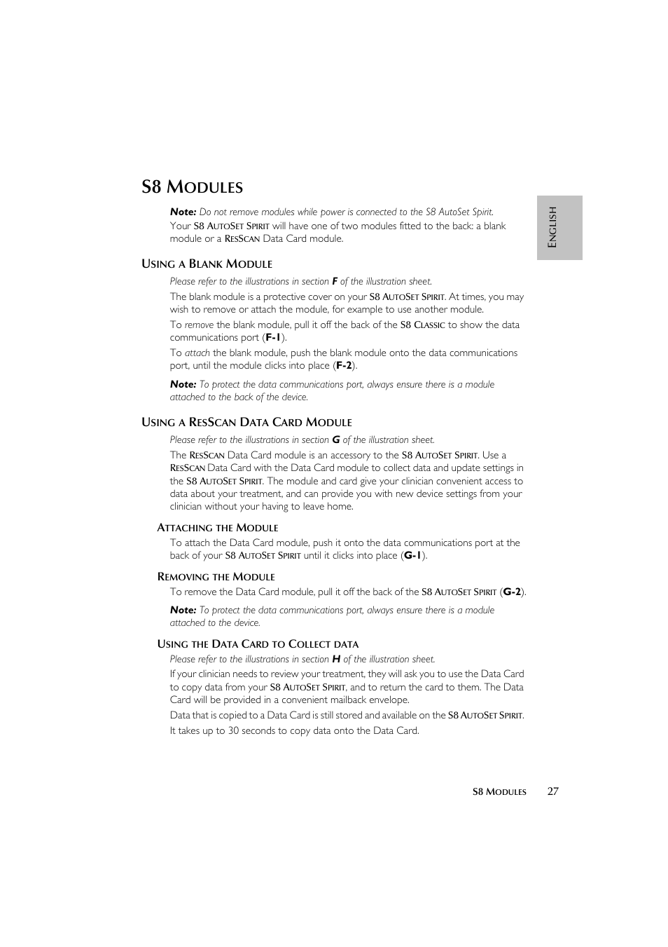 S8 m, Odules | ResMed escape s8 User Manual | Page 31 / 358