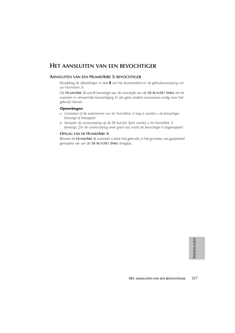 Aansluiten, Bevochtiger | ResMed escape s8 User Manual | Page 321 / 358