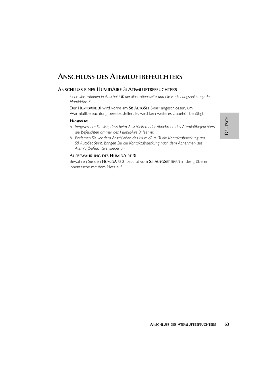 Nschluss, Temluftbefeuchters | ResMed escape s8 User Manual | Page 67 / 358