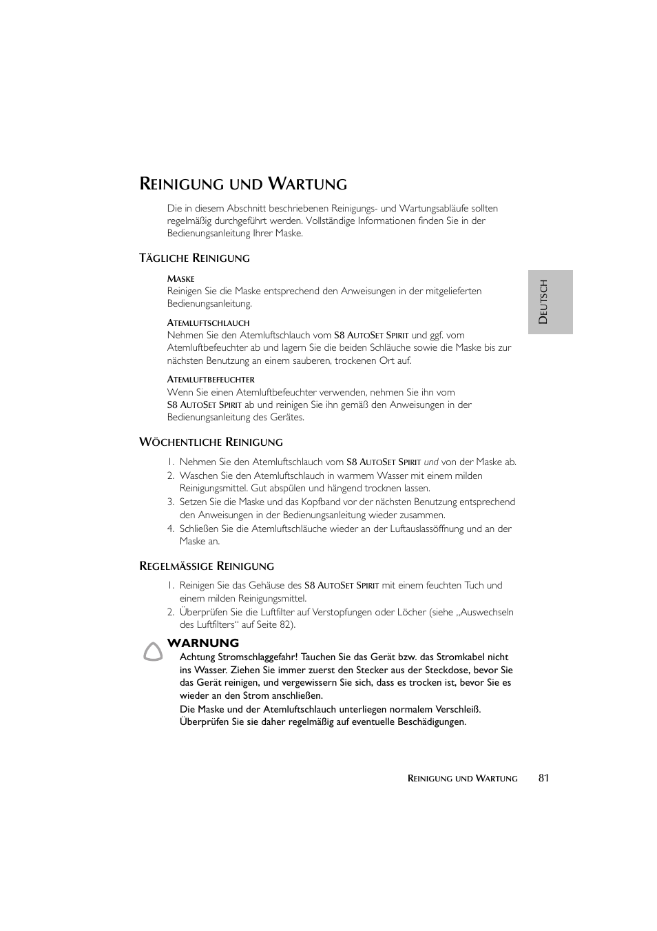 Einigung, Artung | ResMed escape s8 User Manual | Page 85 / 358