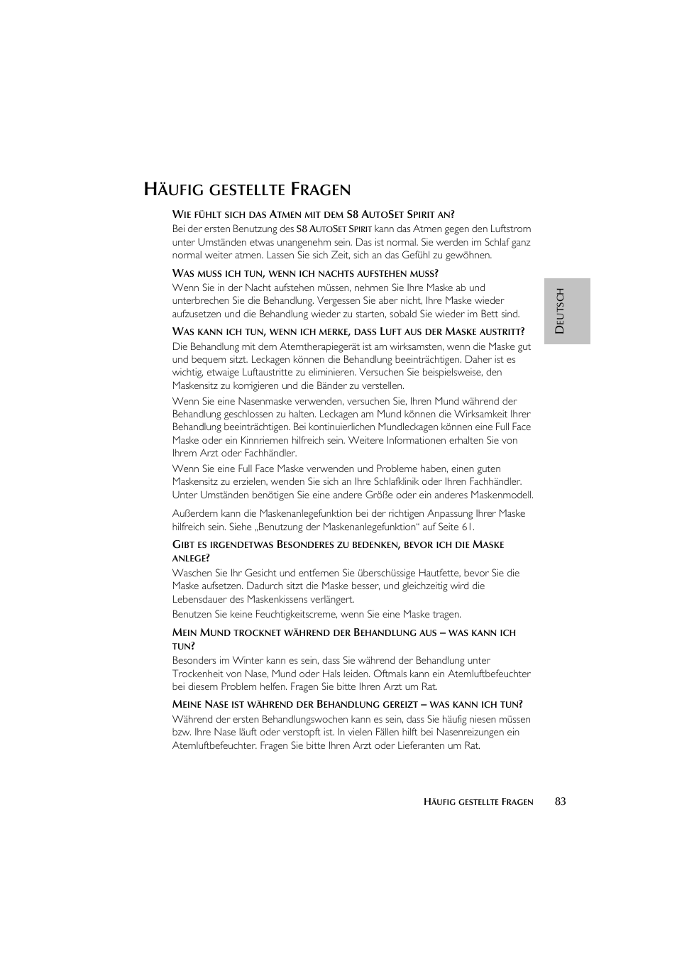 Äufig, Gestellte, Ragen | ResMed escape s8 User Manual | Page 87 / 358