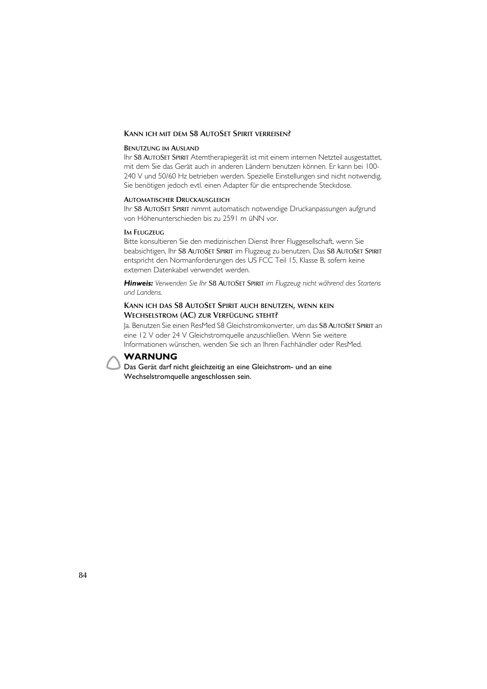 Warnung | ResMed escape s8 User Manual | Page 88 / 358