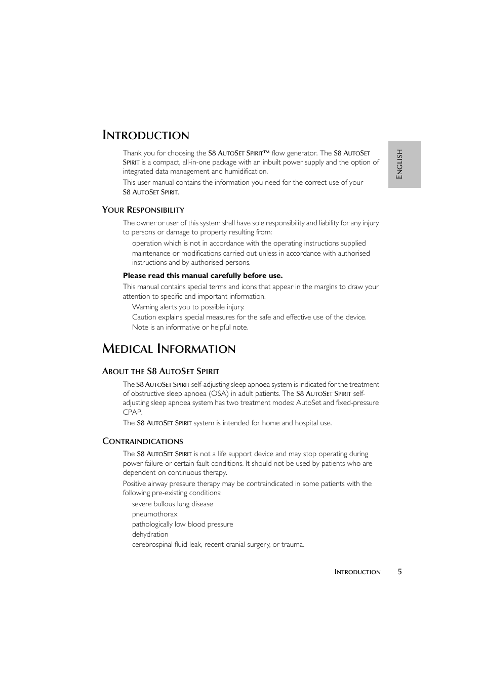 Ntroduction, Edical, Nformation | S8 a | ResMed escape s8 User Manual | Page 9 / 358